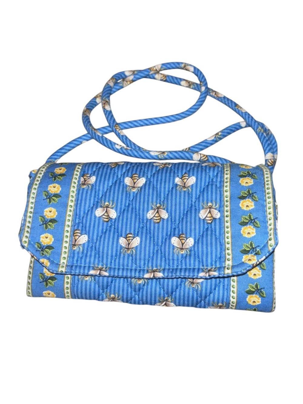 RETIRED Vera Bradley “Bee's Knees” Quilted Cotton Wildwood Wallet Crossbody
